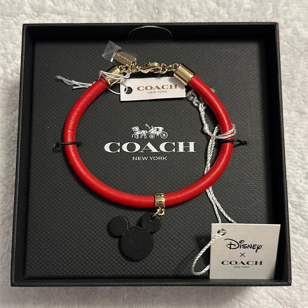 Disney X Coach Red Leather Charm Bracelet ✨ - Picture 2 of 3
